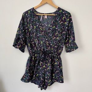 Victoria’s Secret Pajama Romper - Floral Ruffles Navy Blue